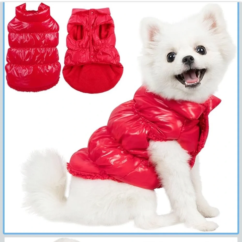 Red Dog Puffer Jacket Coat | Warm Winter Pet Vest | XL Puppy Clothes Cozy